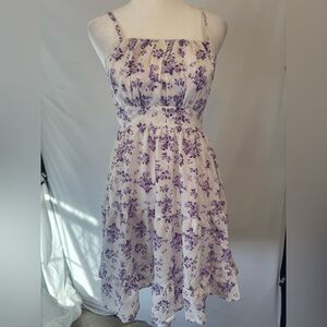SHEIN size 2/XS white mini sundress with purple flowers, NWT straps adjust